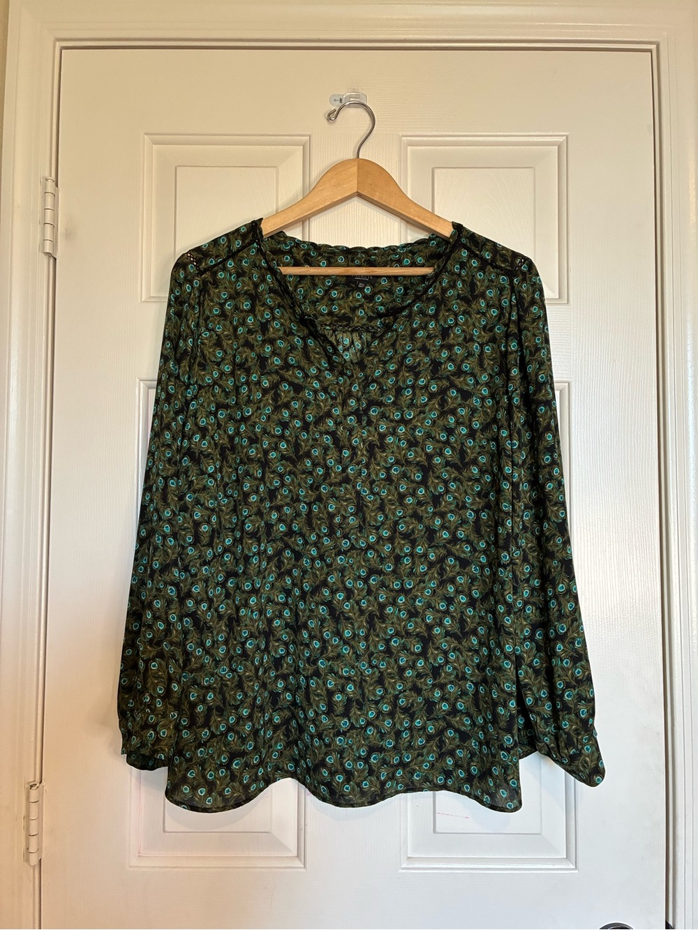 Talbots Dark Green Floral V-Neck Long-Sleeve Blouse